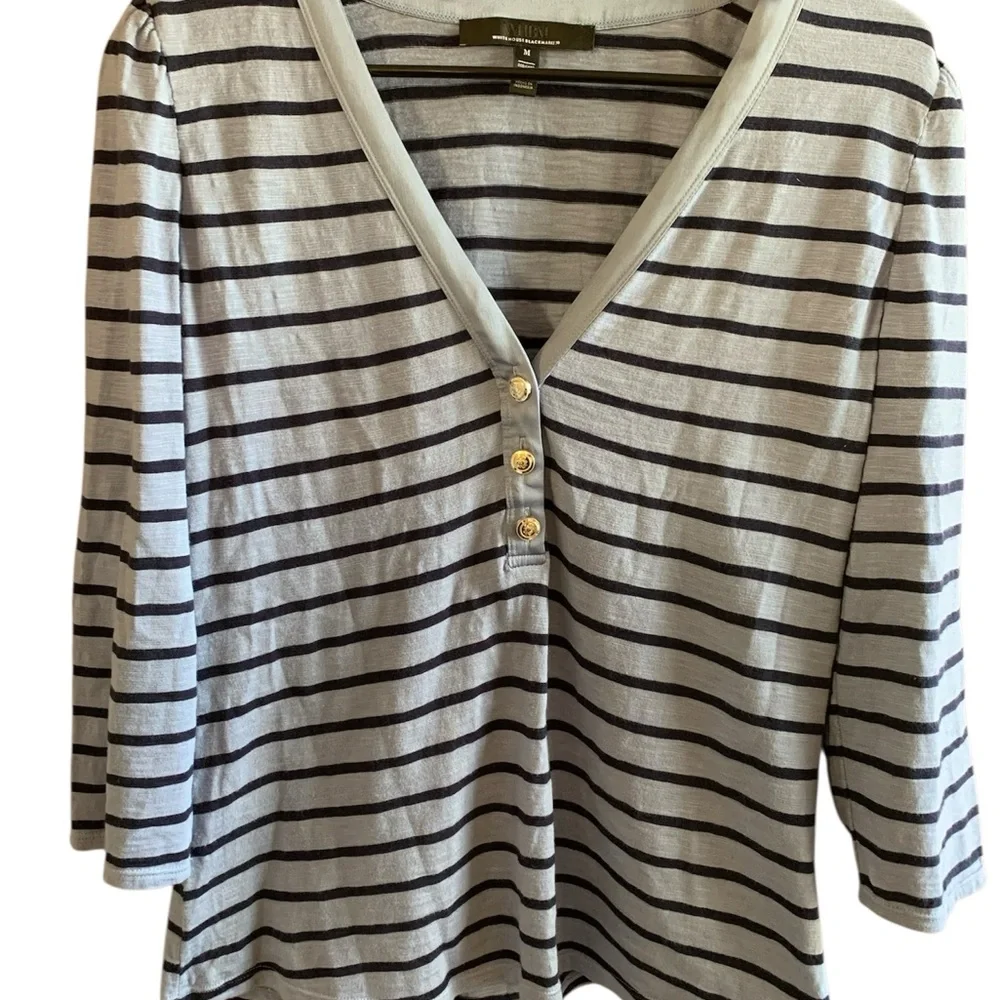 White House Black Market Blue Striped Button-Down Shirt – Size M - Picture 2 of 7